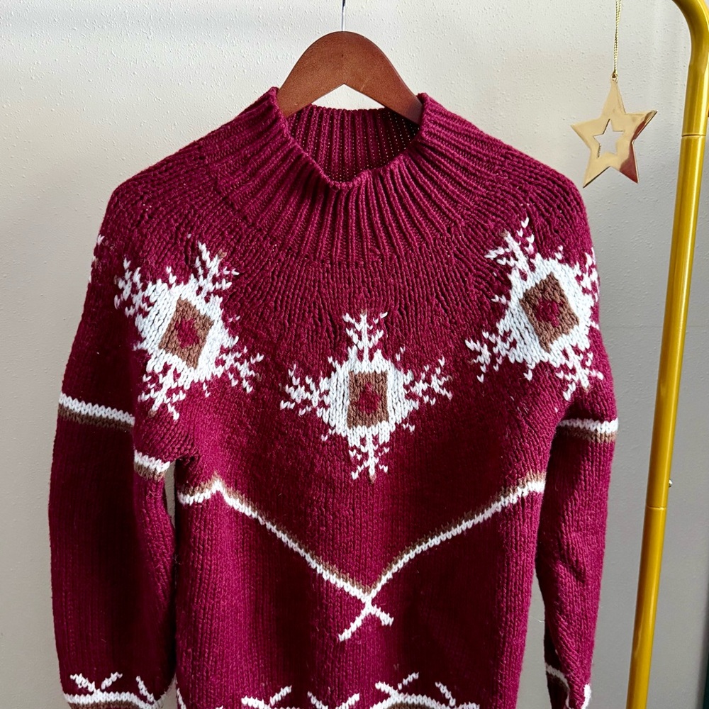 Vintage 1990s Boundary Waters Nordic Fair Isle Sweater Burgundy Size Large